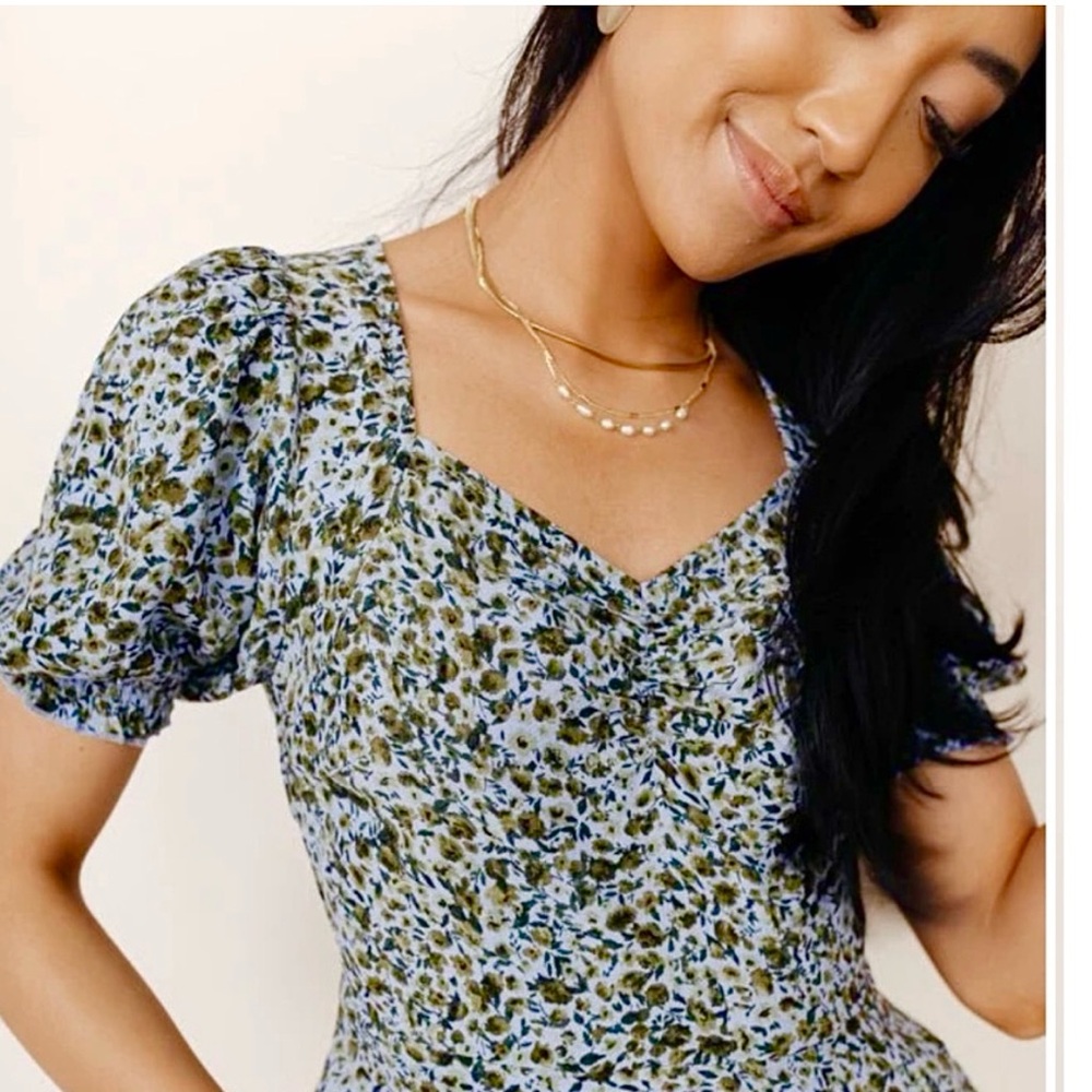 Vero Moda Blue and Green Floral Blouse